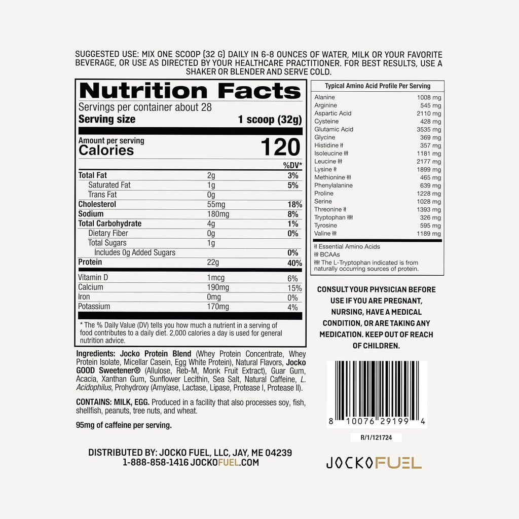 Jocko Fuel Mölk Whey Protein Powder 22g Protein - 95mg of Caffeine - Low Sugar Monk Fruit Blend - Muscle Recovery & Growth, Packaging May Vary (28 Servings, Coffee & Donuts)