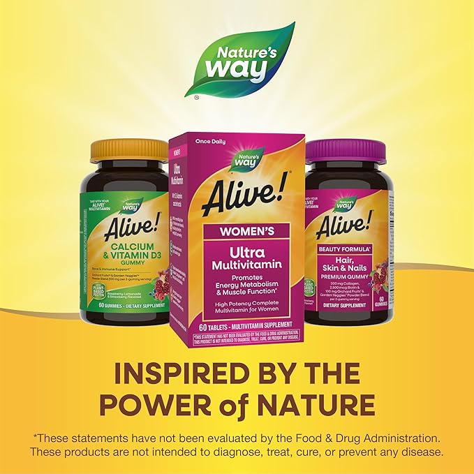Nature's Way Alive! Women's Daily Ultra Multivitamin, High Potency Formula, Promotes Energy Metabolism and Muscle Function*, Women's Vitamins, Methylated Vitamin B12, 60 tablets