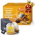 TOG999, 10 Turmeric, Ginger, Cinnamon Tea Bags, 100% Natural, Hand-made Blend of Turmeric, Ginger, and Cinnamon. Eco-conscious Tea Bags. No Sugar, No Caffeine, No Gluten, Vegan.