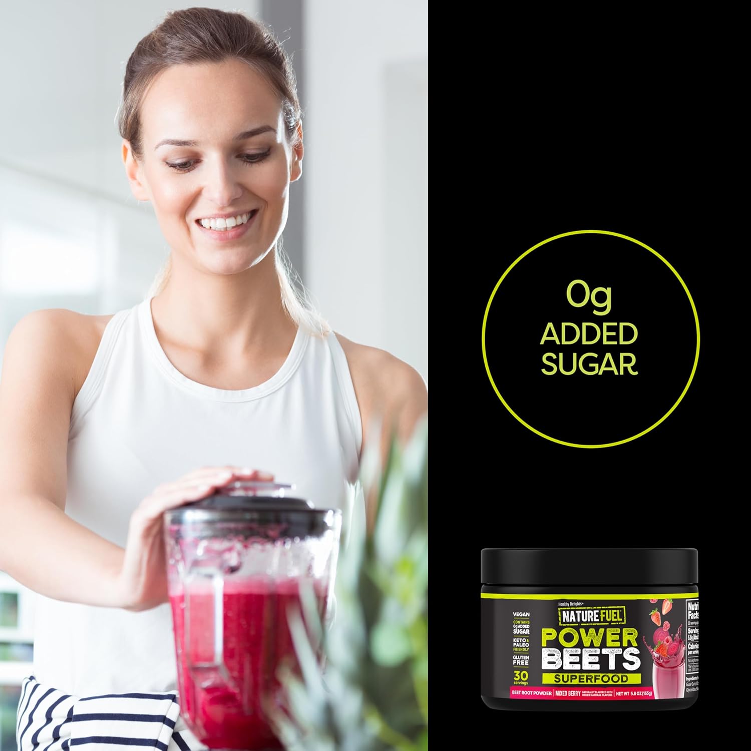 Healthy Delights Nature Fuel Power Beets, Vegan Beet Juice Powder, Beet Powder for High Blood Pressure, 0g Added Sugar, Beet Root Supplement, Beetroot, Mixed Berry, 30 Servings (Packaging May Vary)