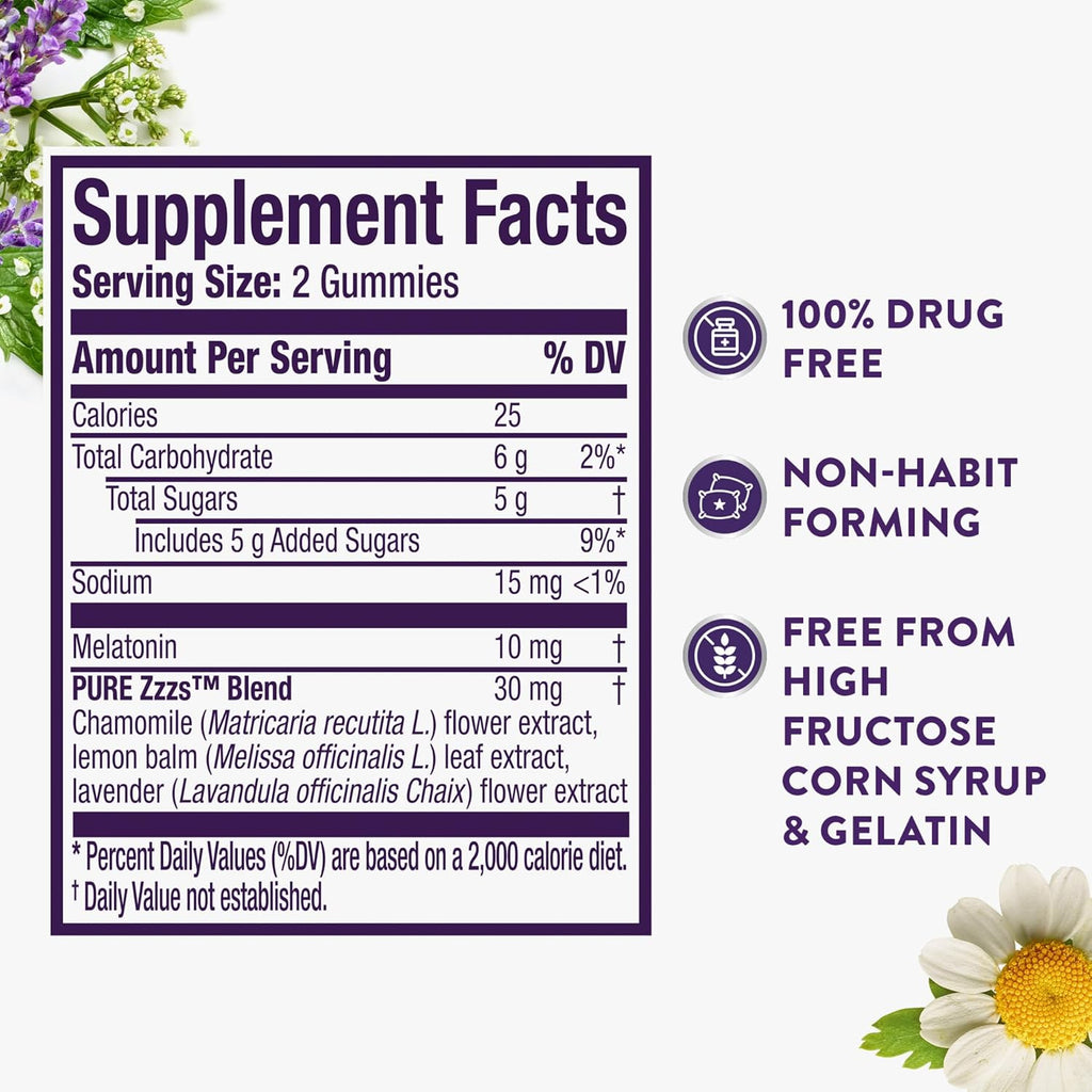 ZzzQuil Pure Zzzs Advanced Melatonin Gummies, Sleep Aid with Chamomile & Lavender for Adults Berry Flavored, 100 Count