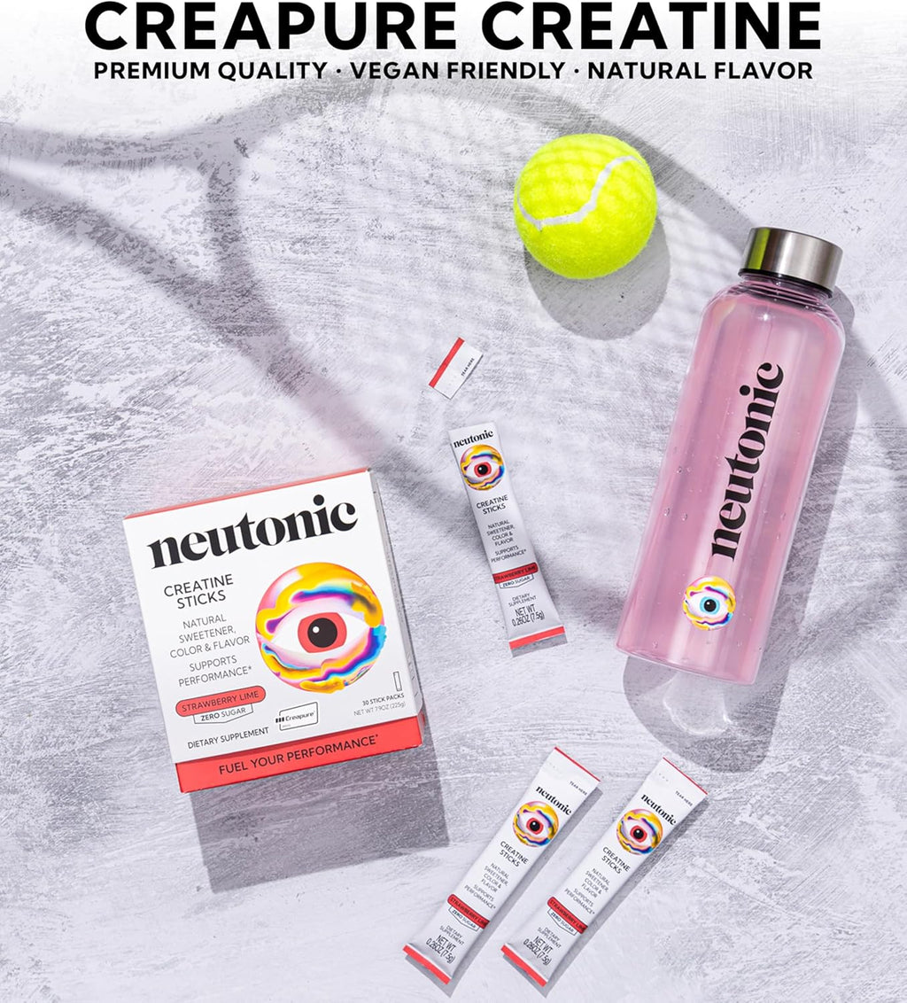 neutonic Creatine Monohydrate | Strawberry Lime Flavored | Premium Micronized Creapure Creatine Powder | Supports Strength and Power | Zero Sugar, Vegan | Convenient Single-Serve Packets | 30 Sticks