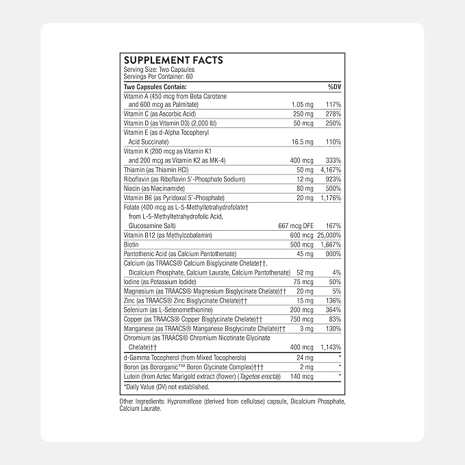 THORNE - Basic Nutrients 2/Day - Comprehensive Daily Multivitamin with Optimal Bioavailability - Vitamin and Mineral Formula - Gluten, Dairy & Soy-Free - 120 Capsules - 60 Servings