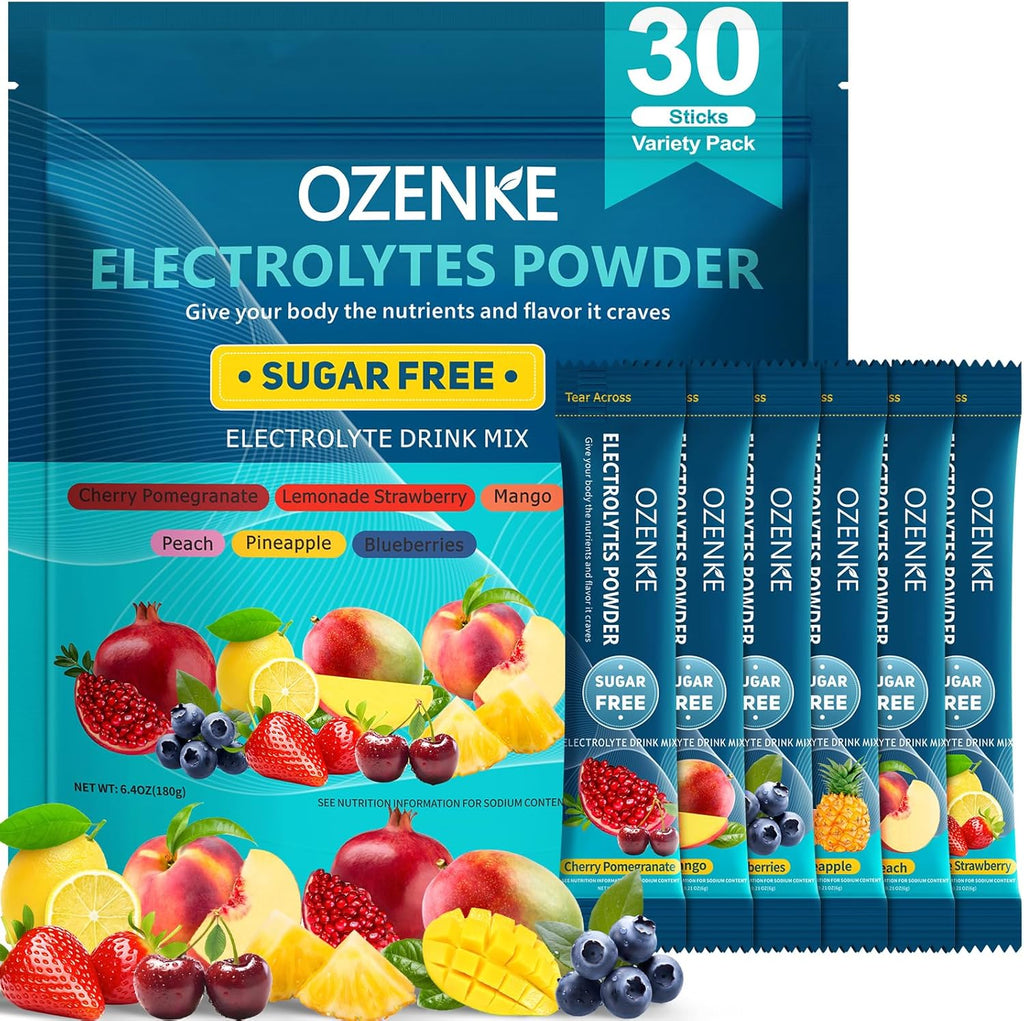 Electrolytes Powder Packets, 30 Sticks Sugar Free Hydration Packets, Electrolyte Drink Mix Travel Electrolyte Packets for Rapid Hydration, 6 Flavors