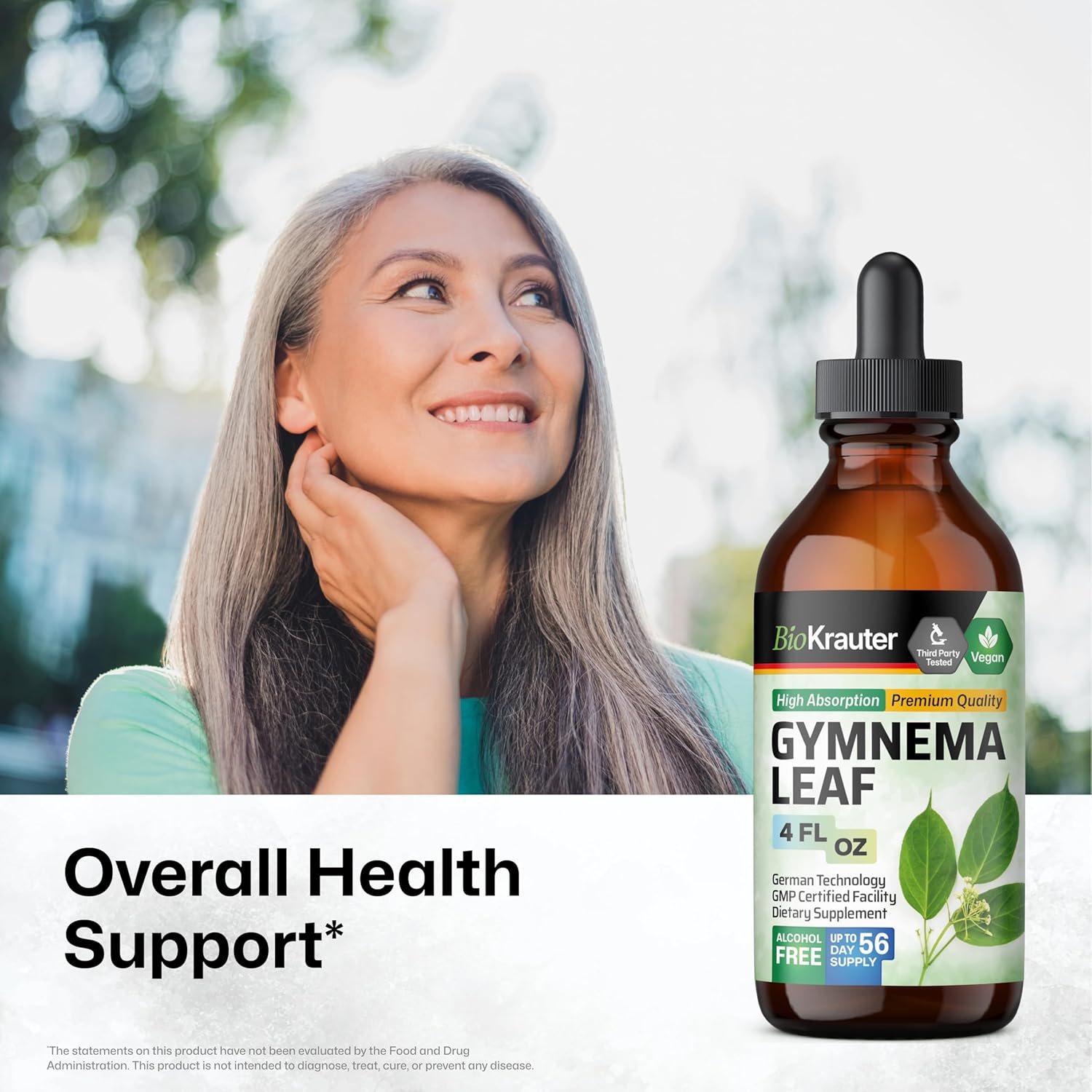 BIO KRAUTER Gymnema Sylvestre Extract Drops - Alcohol and Sugar Free - Vegan Gymnema Leaf Extract 4 Fl.Oz.