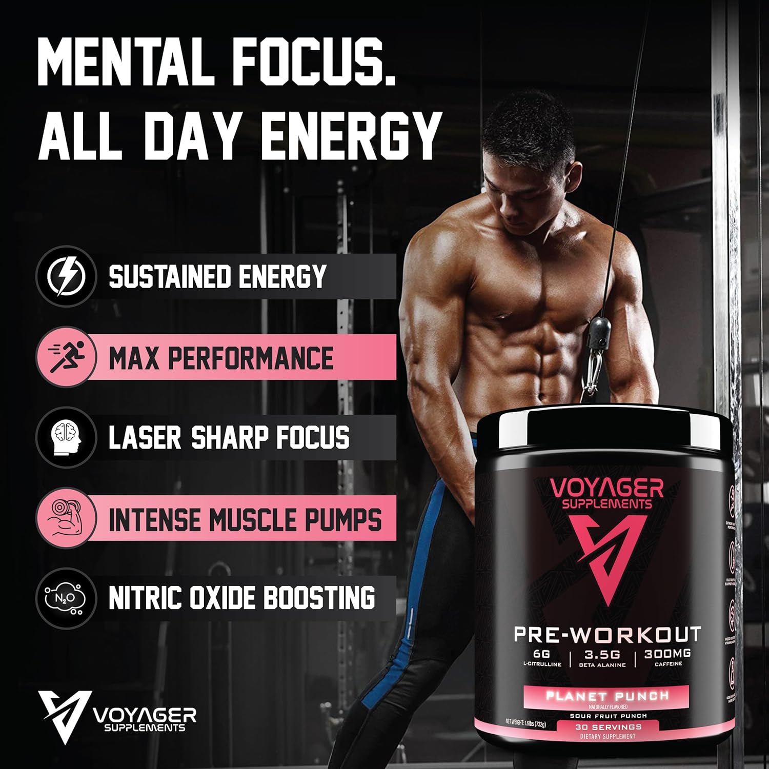 Voyager Pre-Workout Planet Punch – Creatine-Free Powder w/L-Citrulline, Beta-Alanine, Caffeine – Supports Energy, Endurance & Focus – 30 Servings – No Artificial Fillers – GMP Certified