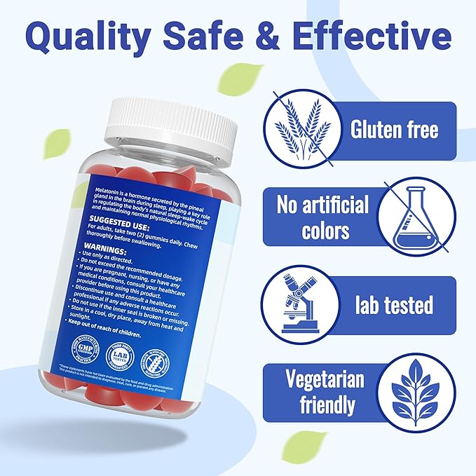 Sleep Gummies with Melatonin 6mg + Vitamin B6 6mg – Dual Action Sleep Support for Adults – Natural Blueberry Flavor – Non-Habit Forming, Vegan – 60 Gummies – cGMP Certified