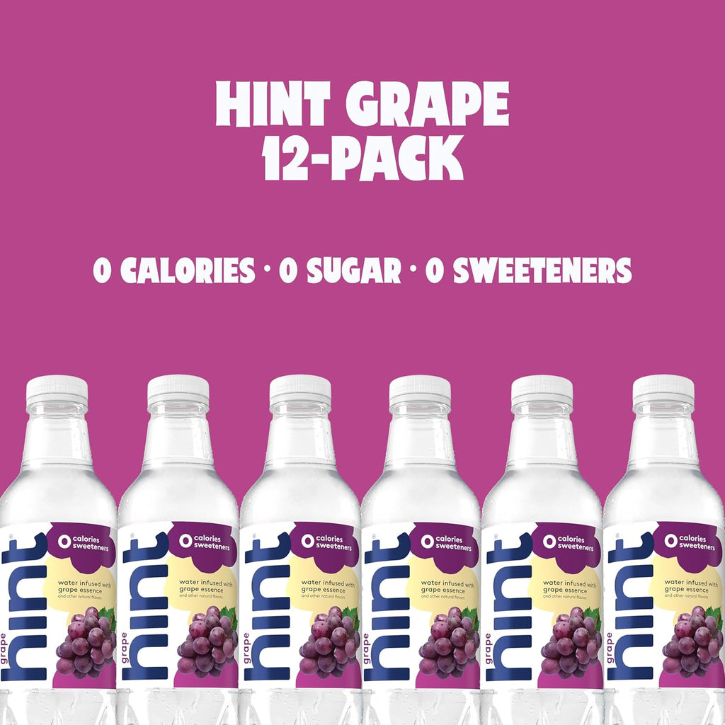 Hint Fruit-Infused Bottled Water, Grape - Sugar Free Flavored Water with Zero Calories, Naturally Flavored, and No Artificial Sweeteners - 16 Fl Oz (Pack of 12)