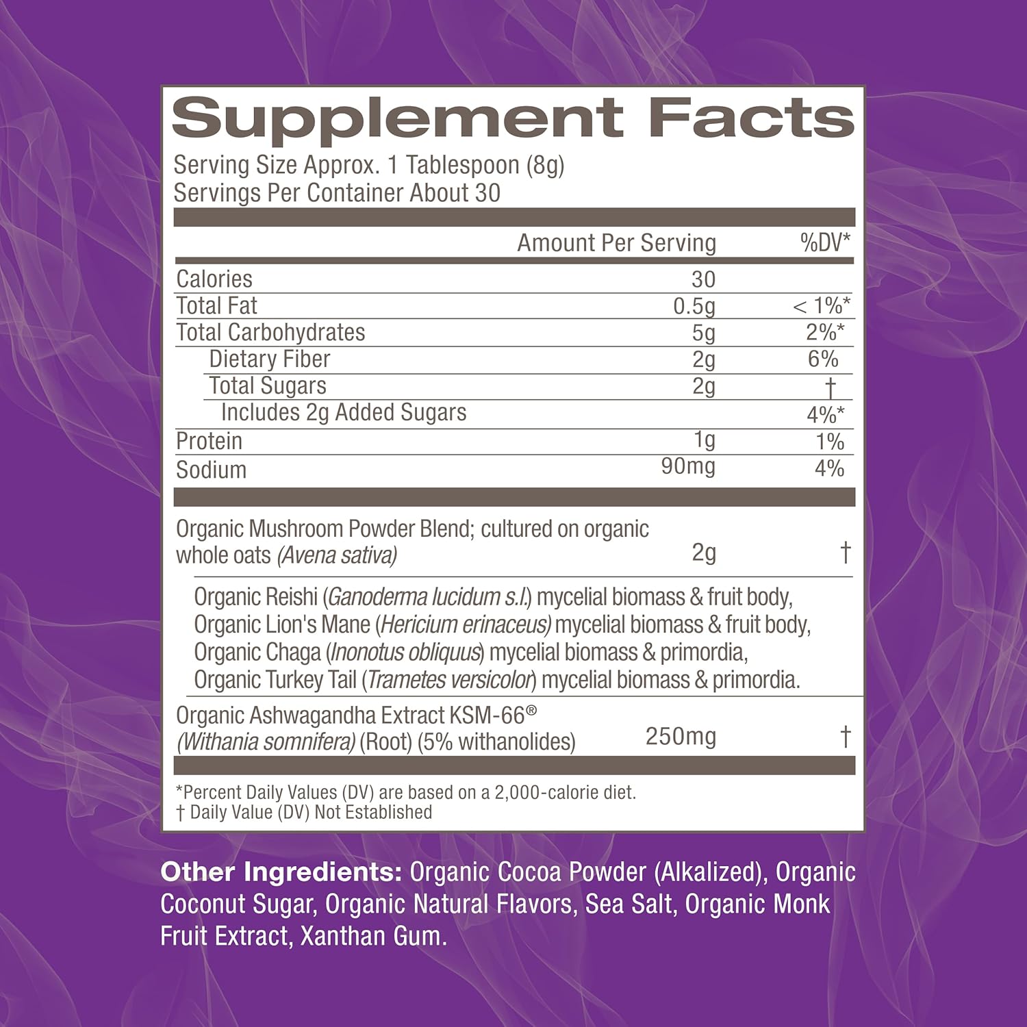 OM MUSHROOM SUPERFOOD Hot Chocolate Blend Mushroom Powder, 8.47 Ounce Canister, 30 Servings, Cocoa, 2g of Sugar, 25 Calories, Lion's Mane, Reishi, Chaga, Turkey Tail, Focus and Stress Support