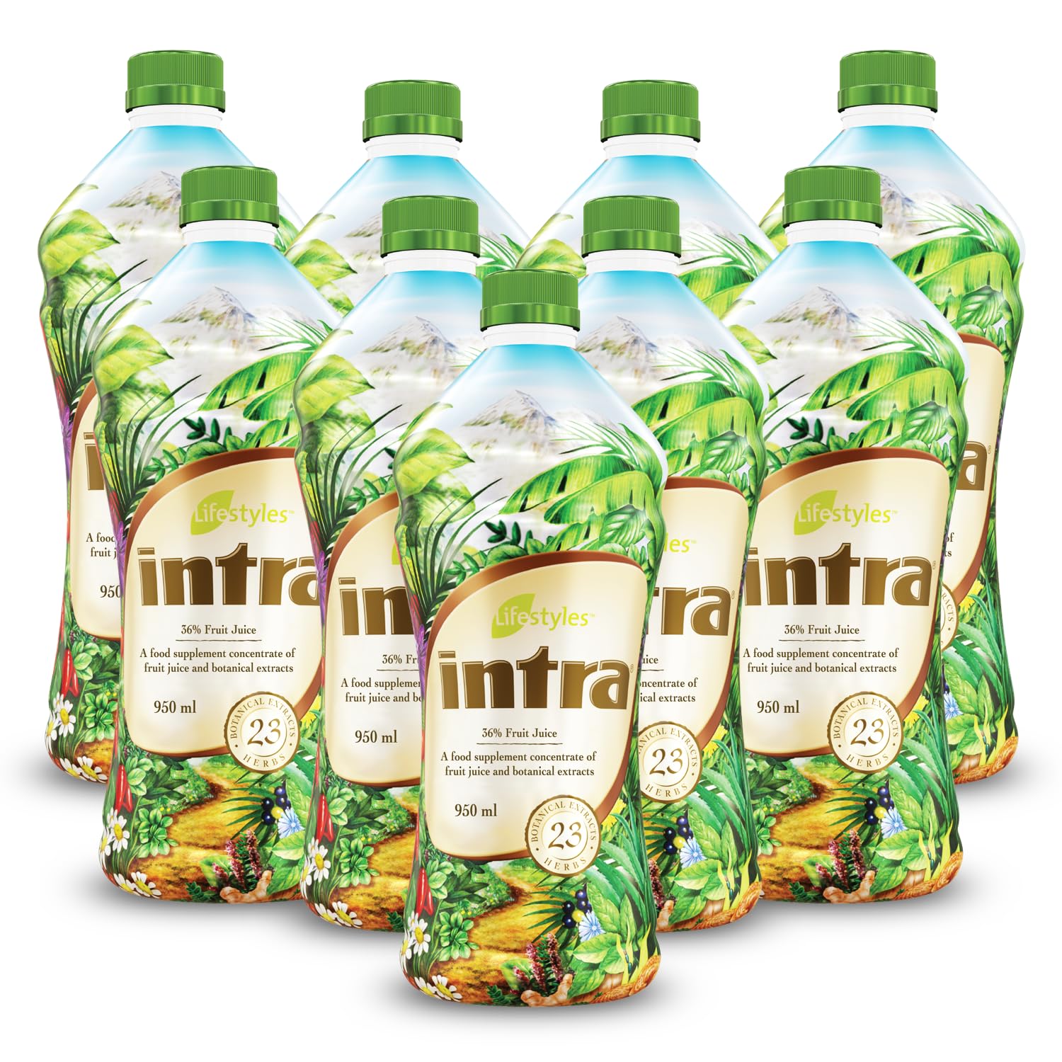 Intra Lifestyles Herbal Juice Drink – Botanical Beverage for Immune Support, Detox, Digestive & Cardiovascular Health – 23 Botanical Extracts – Made in Canada 9 Bottles (950 mL / 32 fl oz Each)