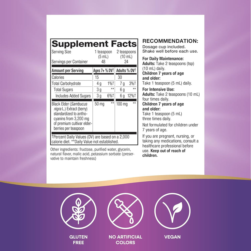 Nature’s Way Sambucus Elderberry Traditional Immune Syrup, Highly Concentrated Black Elderberry Extract, Traditional Immune Support*, Delicious Berry Flavored, 8 Fl Oz (Packaging May Vary)
