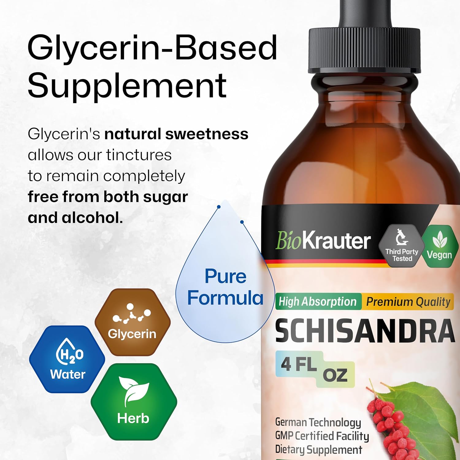 BIO KRAUTER Schisandra Berry Drops - Natural Schisandra Supplement for Mood Support - Alcohol & Sugar Free Extract - 4 Fl.Oz.