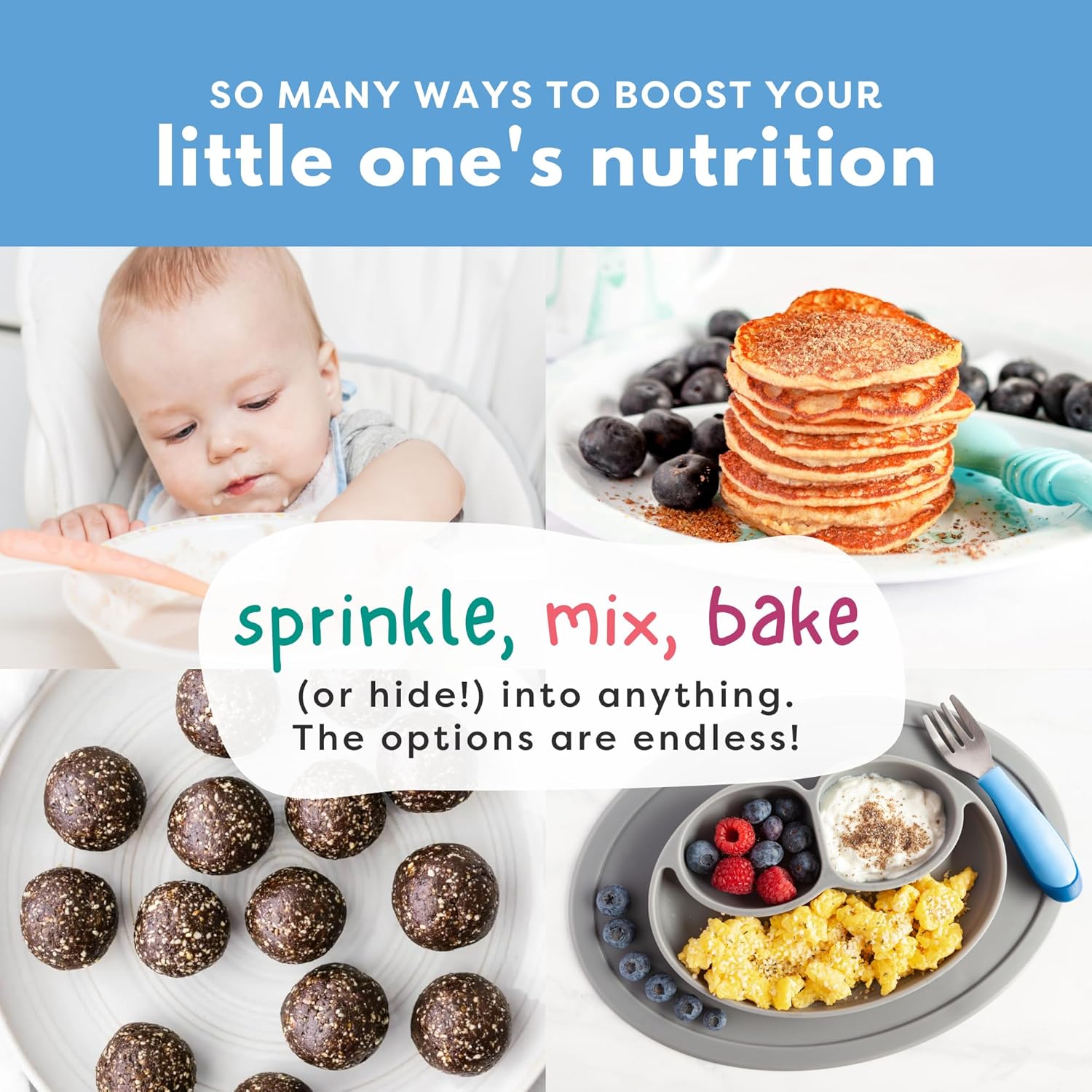Superseed Organic Milled Chia, Flaxseed and Hemp Heart Brain Booster with Vegan Omega-3 DHA S Prebiotic Fiber Protein Gluten Free Seeds for 6M+ Babies Toddlers & Kids (7oz x 1 Pack)