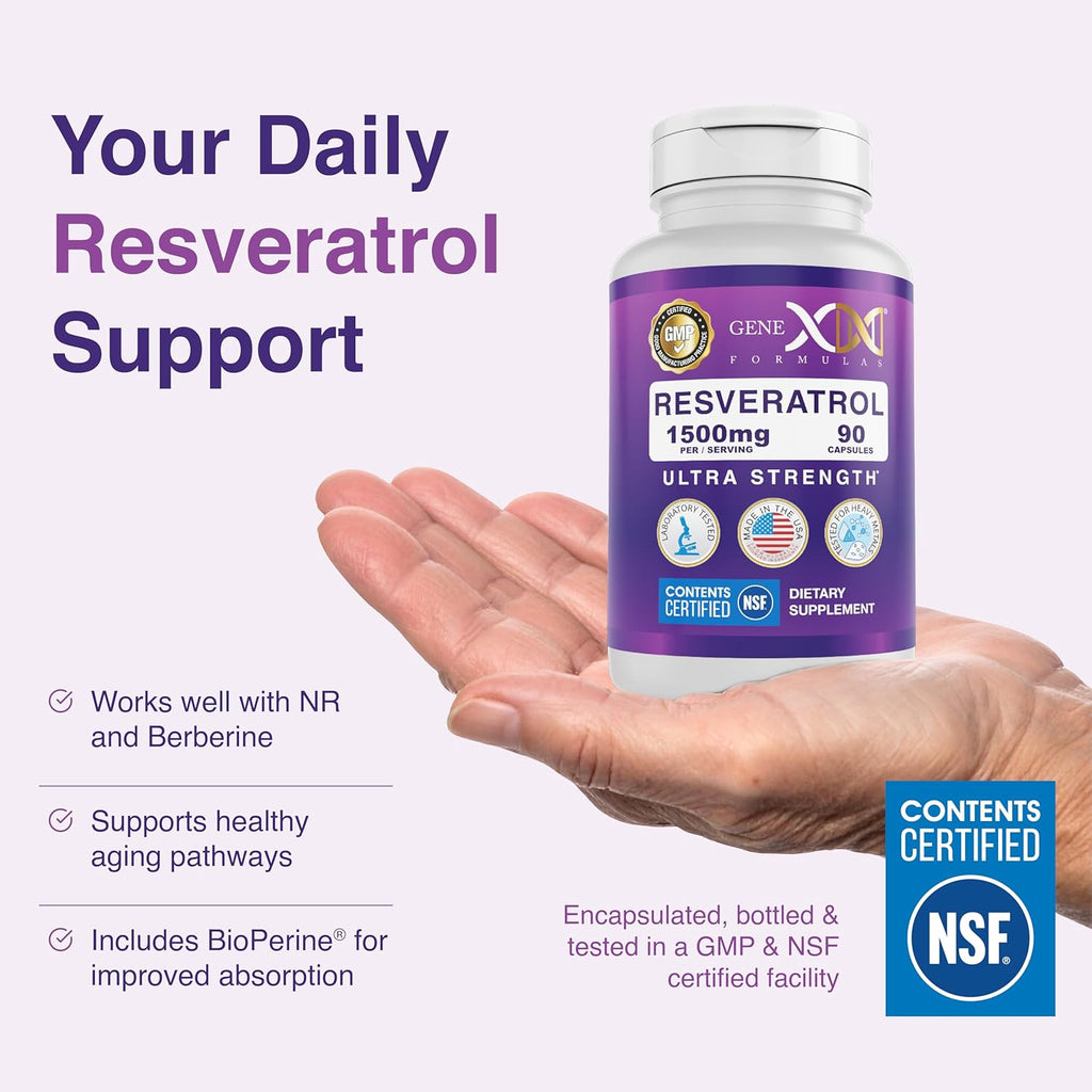 Genex Formulas 1500mg Resveratrol with BioPerine for Absorption (3 Pack) | Organic Trans-Resveratrol Capsules from Japanese Knotweed, Antioxidant Supplement for Healthy Aging