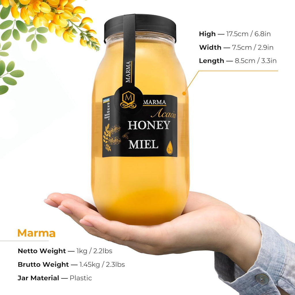 HONIGMA® Marma Acacia Honey | Authentic Raw Honey from Ukraine | 100% Pure & Unpasteurized | 1000g/35.2oz | May Arrive Partially Crystallized | Pack of 4