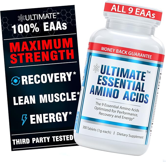 Ultimate 100% Essential Amino Acid Supplement for Cutting, Fasting & Workouts - All 9 EAAs, 40% Leucine — Ideal BCAA Ratio for Energy, Muscle & Recovery - 300 Easy-to-Swallow Keto & Vegetarian Tablets