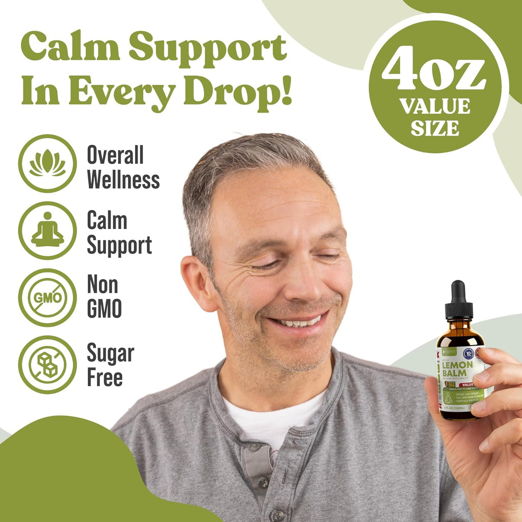 Rejuvica Health Active Lemon Balm 4oz XL Super Size - Advanced Lemon Balm Liquid Extract - Calm Support Drops - Vegan Sugar Free Non GMO Tincture
