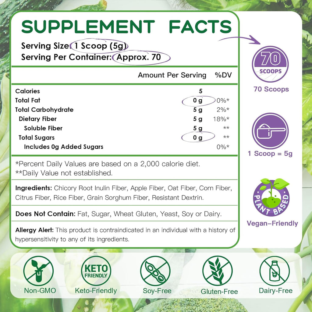 NATURE TARGET Daily Fiber Supplement - Soluble Prebiotic Fiber Powder for Gut Health, Whole Food High Fiber for Digestive Health & Regularity, Unflavored, Gluten & Sugar Free, Keto - 70 Servings