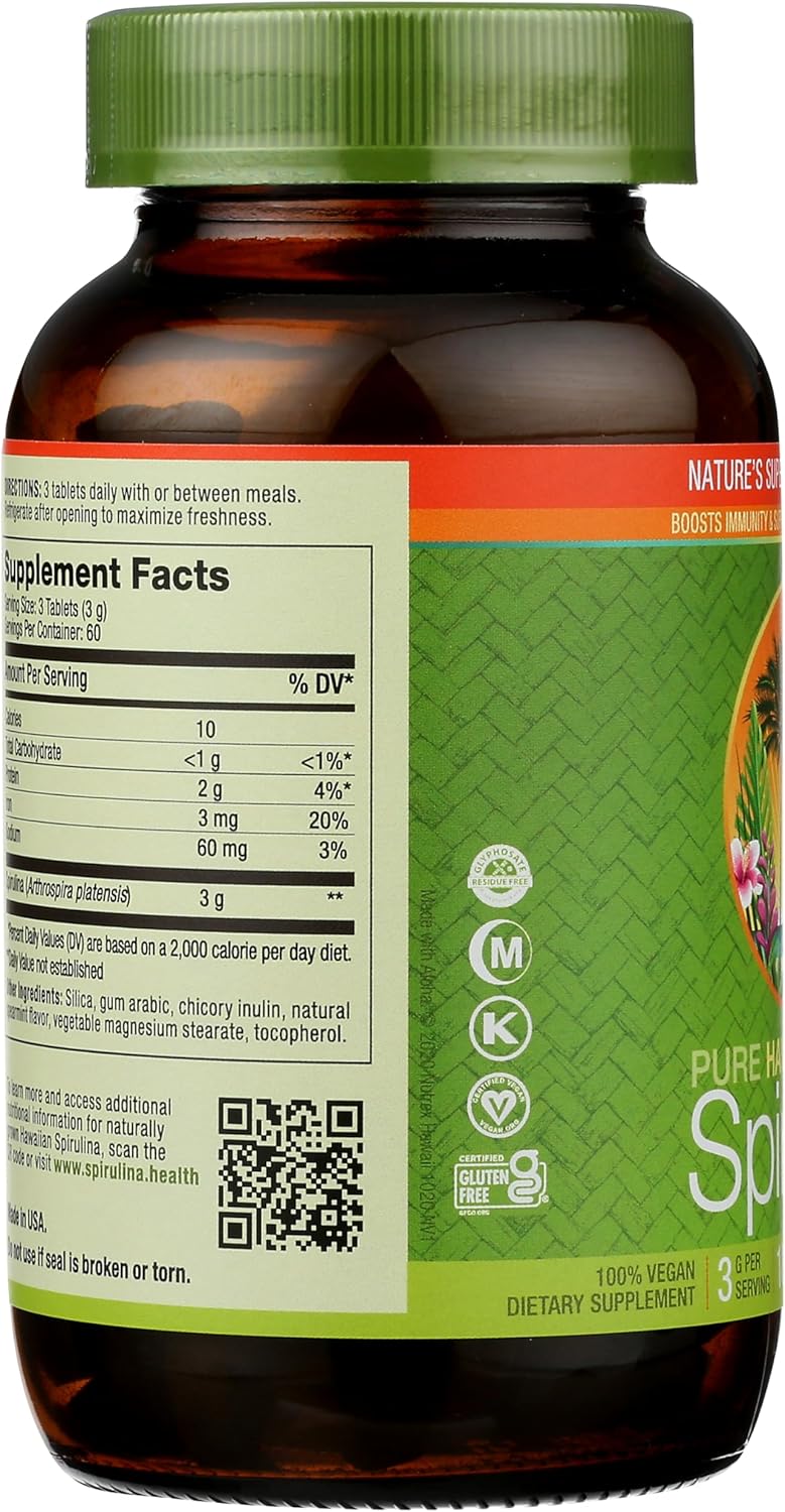 Nutrex Hawaii, Pure Hawaiian Spirulina, 1000 mg Spearmint Tablets, 180 Count, Vegan, Supports Immune System, Heart, Cells and Energy