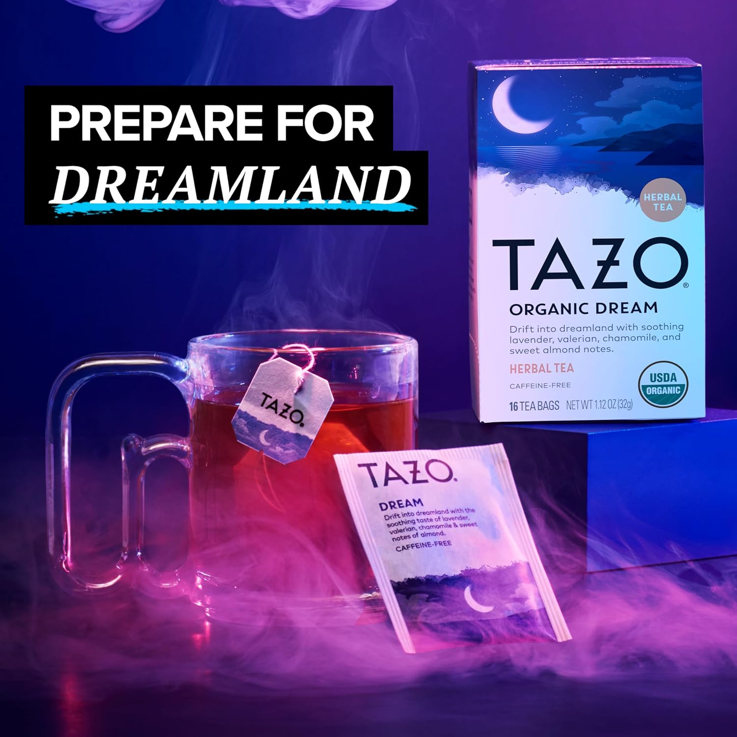 TAZO Organic DREAM Herbal Tea Bags, Caffeine-Free Bedtime Tea, Relaxing Chamomile and Lavender Blend, 96 Total Tea Bags (16ct - Pack of 6)