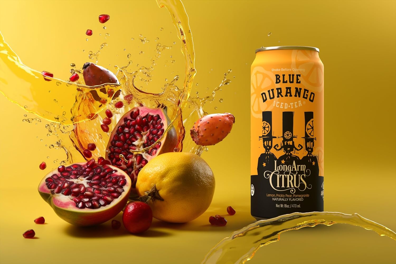 Blue Durango Iced Tea - Long Arm Citrus - Black Tea, Lemon, Prickly Pear, Pomegranate - Low Sugar, Non-GMO, No Artificial Sweeteners, Gluten-Free - All Natural Ingredients - 16 oz Cans (12 Pack)