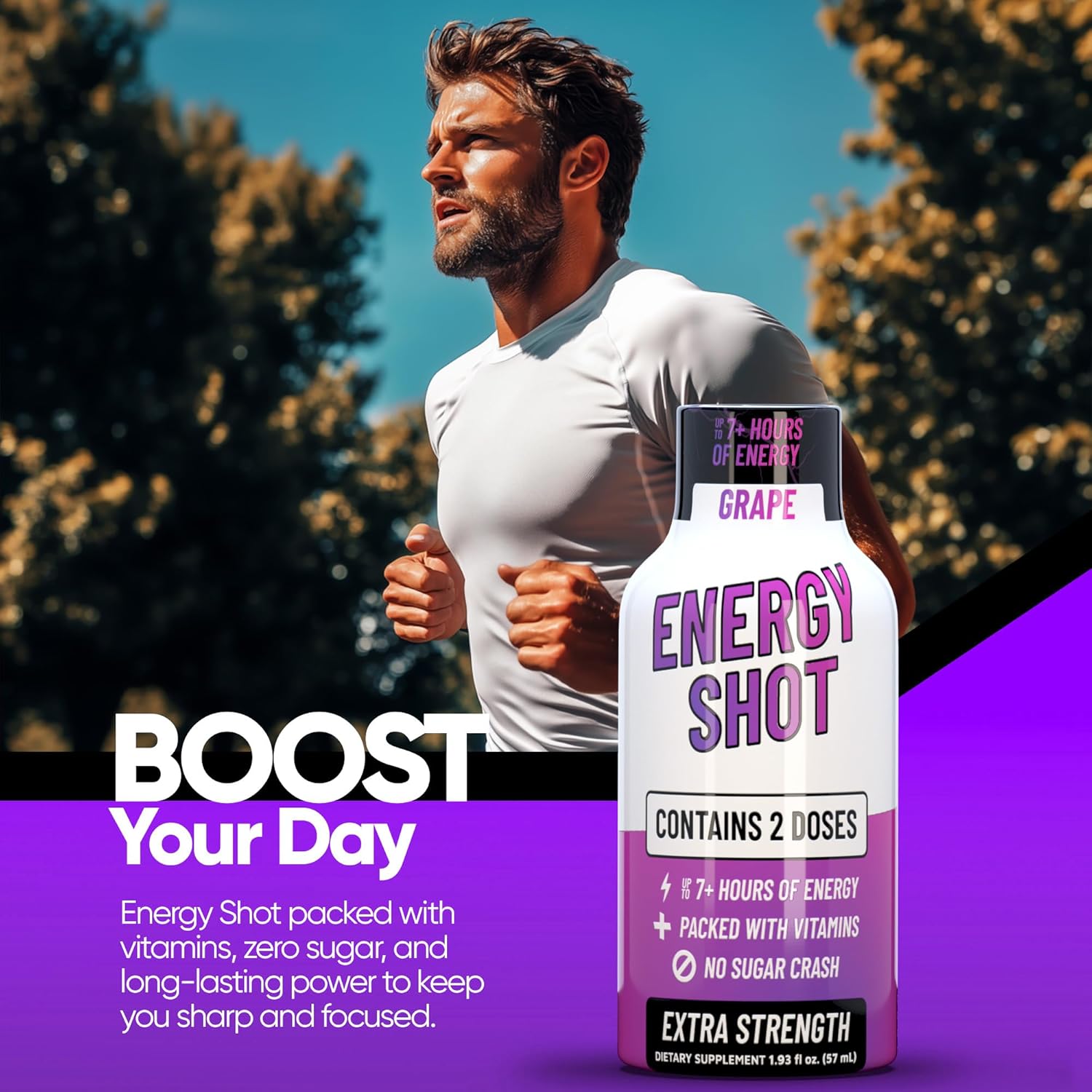 Grape Extra Strength Energy Shot 12 pk – 260mg Natural Caffeine B12 B6 – Energy & Focus Support – 2 Servings Sugar Free Zero Calorie Green Tea B-Vitamins Electrolytes Vegan – 1.93 fl oz