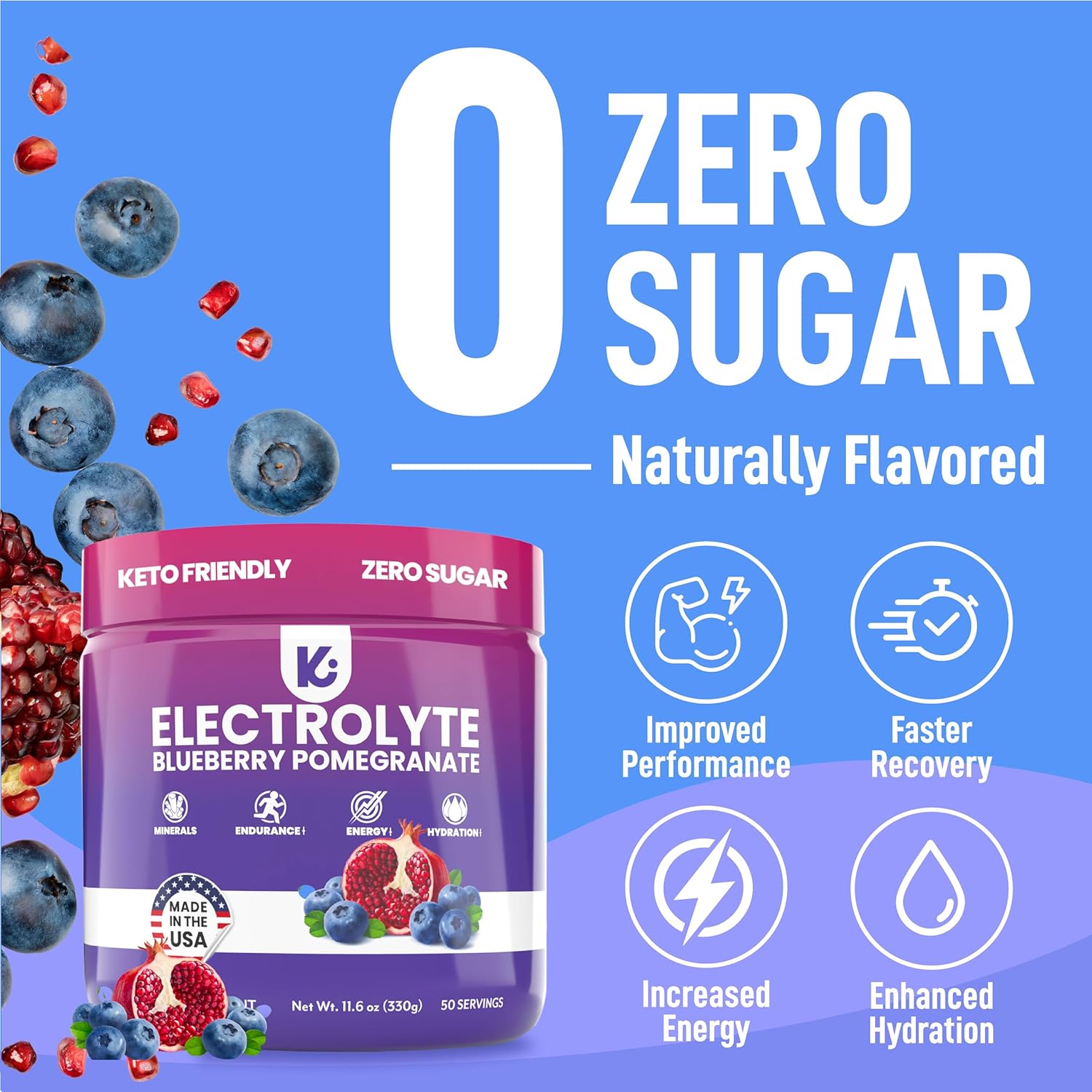 Keppi Electrolytes Powder – Blueberry Pomegranate Flavor – No Sugar Hydration Supplement with Potassium, Magnesium, Sodium – 50 Servings – Keto, Vegan, Fasting-Friendly, Zero Calorie Electrolyte Drink
