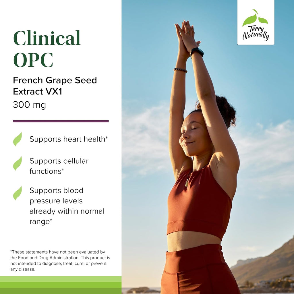 Terry Naturally Clinical OPC - Cardiovascular Health & Focus Support Supplement - Dietary Supplement with Grape Seed Extract & Sunflower Lecithin - Immune Support Supplement - 300 mg, 60 Capsules