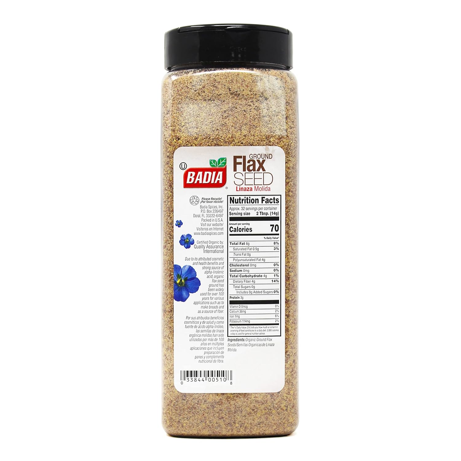 Badia Organic Flax Seed, Ground, 16-Ounce (Pack of 2)