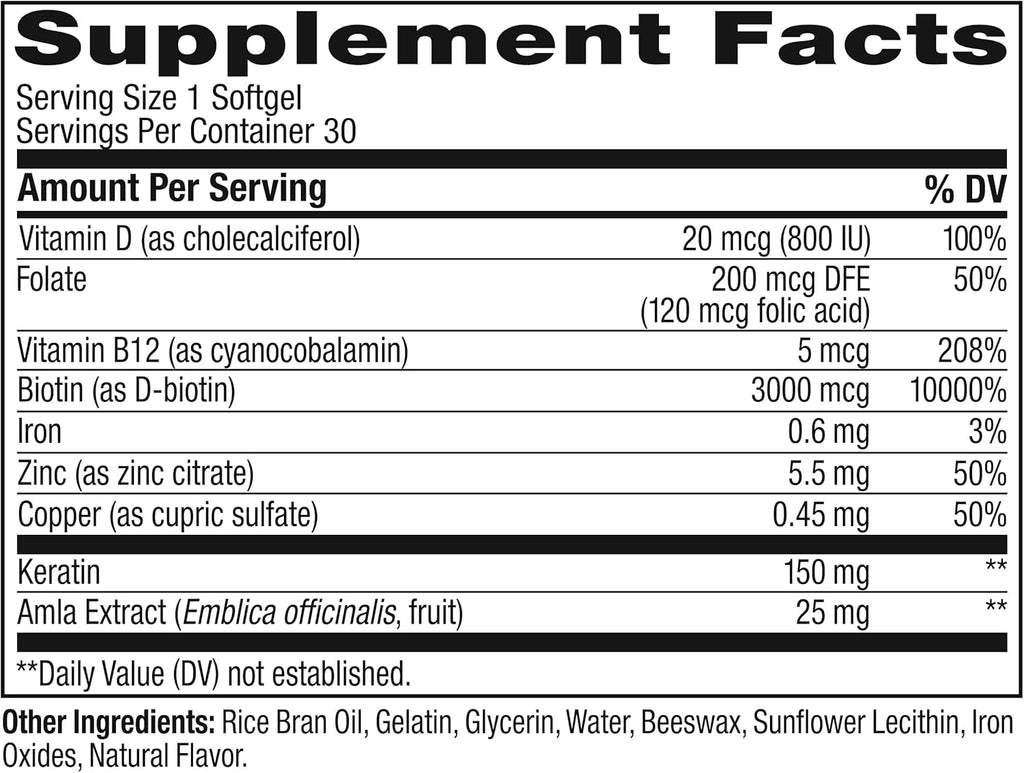 OLLY Ultra Strength Hair Softgels, Supports Hair Health, Biotin, Keratin, Vitamin D, B12, Hair Supplement, 30 Day Supply - 30 Count (Packaging May Vary) (Pack of 2)