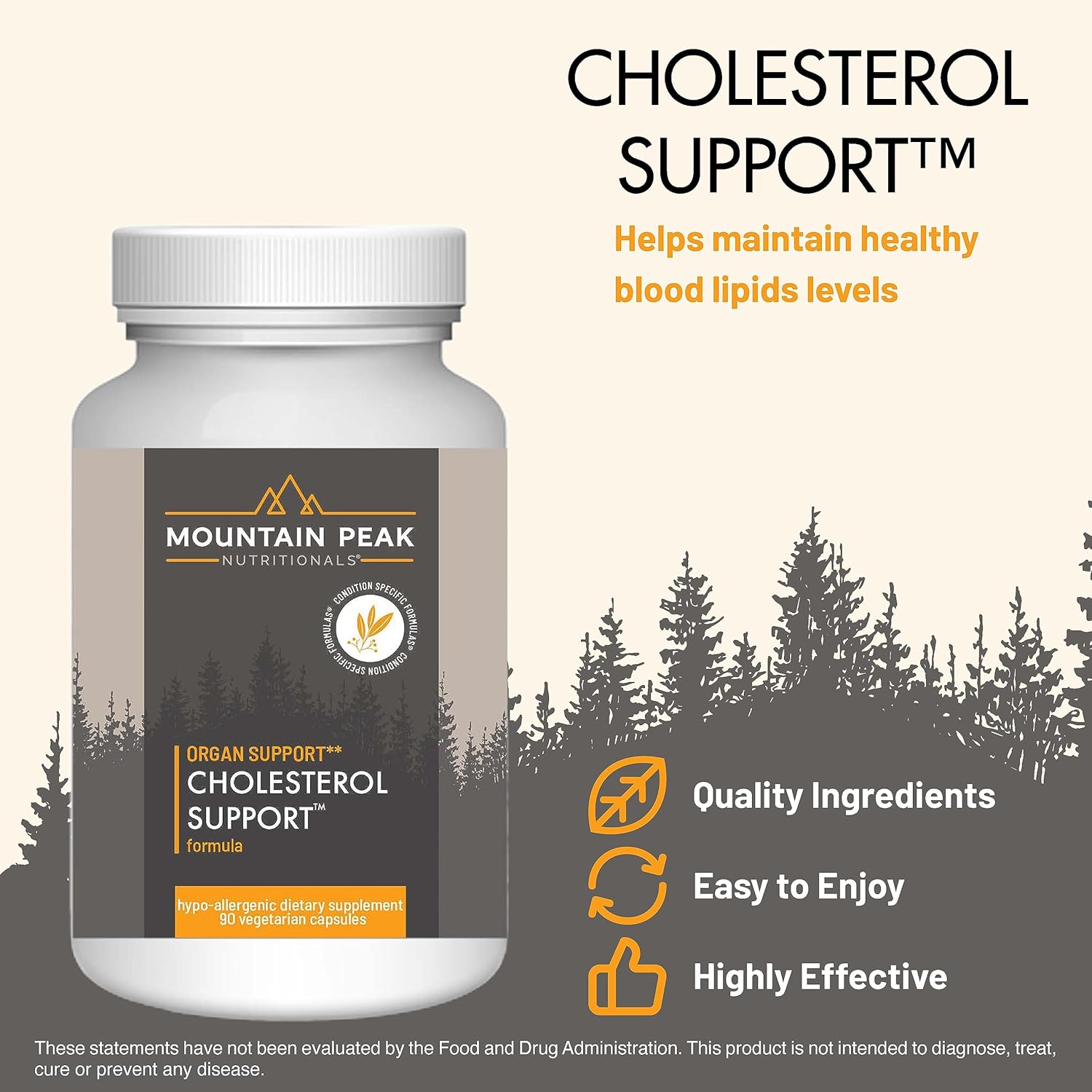Mountain Peak Nutritionals Cholesterol Support Supplement - with Artichoke Extract, CoQ10, & Red Yeast Rice - Plant-Based Formula Supports Heart Health & Healthy Lipid Levels (90 Vegetarian Capsules)