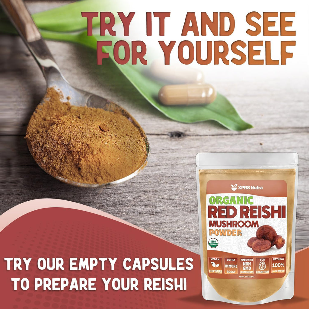 XPRS Nutra Organic Red Reishi Mushroom Powder - Premium Reishi Powder for Cognition - Vegan Reishi Mushrooms for Longevity and Energy (16 Ounce)