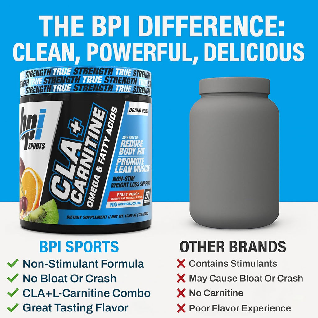 BPI Sports CLA+Carnitine – CLA L Carnitine & Linoleic Acid – L Carnitine Supplement for Weight Loss, Metabolism & Lean Muscle – Caffeine Free – Fruit Punch – 50 Servings – 12.34 oz