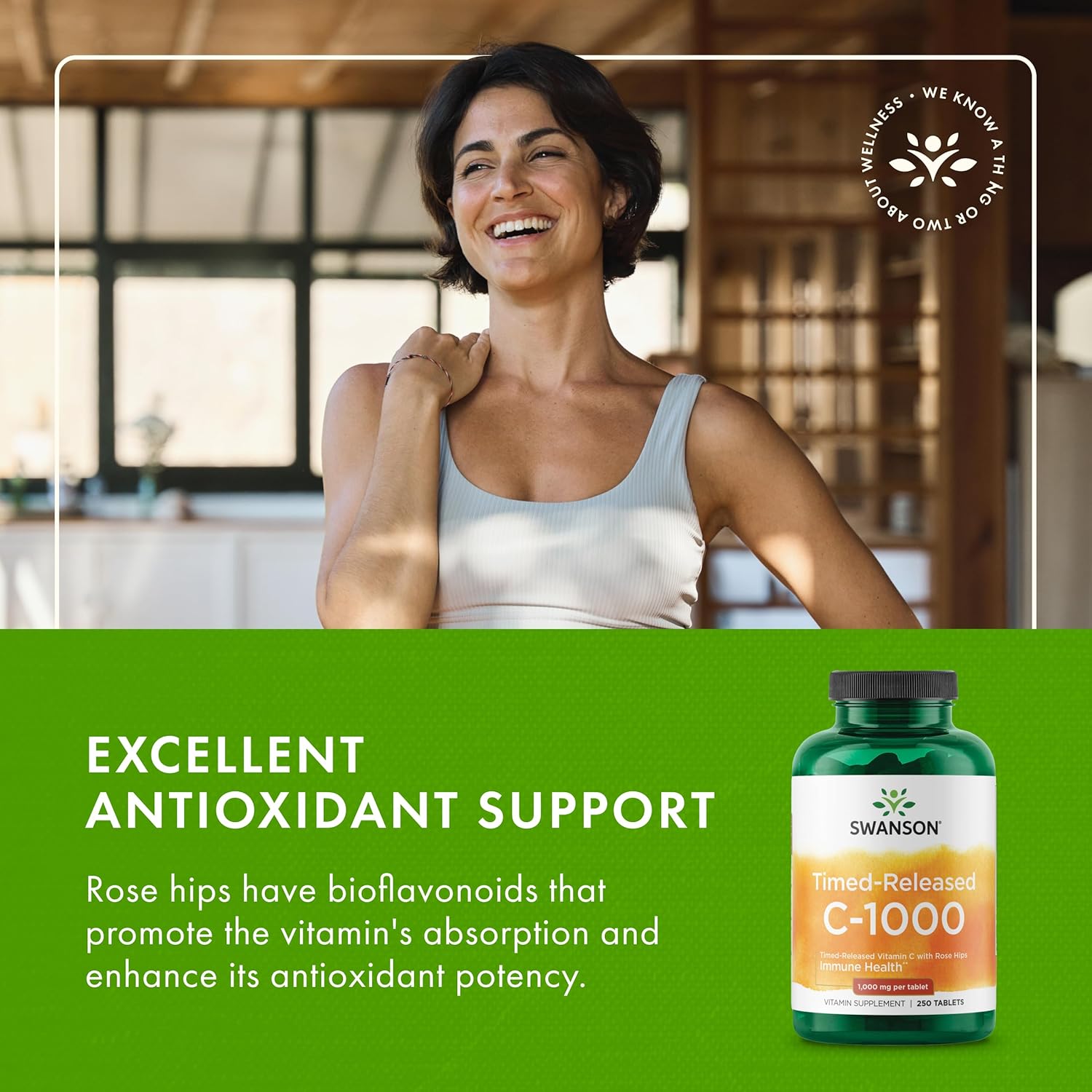 Swanson Timed-Release Vitamin C with Rose HIPS Immune System Support Skin Cardiovascular Health Antioxidant Supplement 1000 mg 250 Tablets