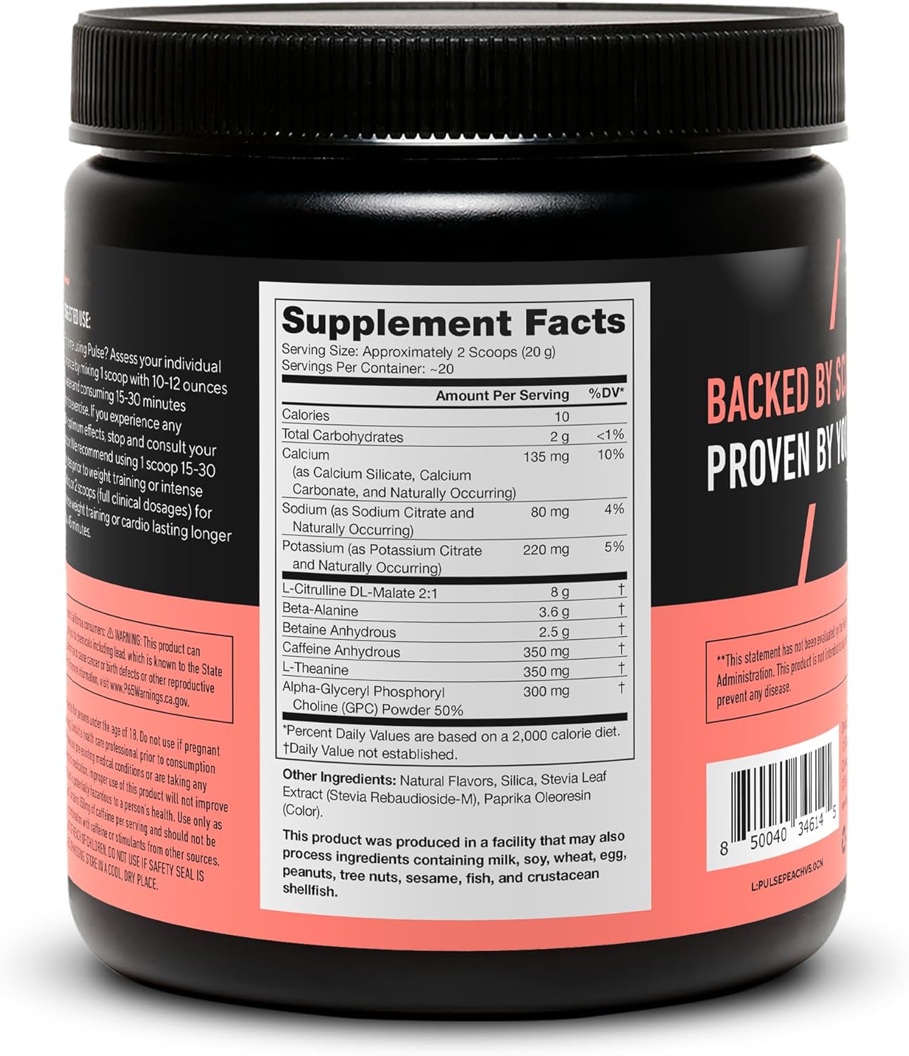 LEGION Pulse Pre Workout - All Natural Nitric Oxide Preworkout Drink to Boost Energy, Creatine Free, Naturally Sweetened, Beta Alanine, Citrulline, Alpha GPC (Peach)
