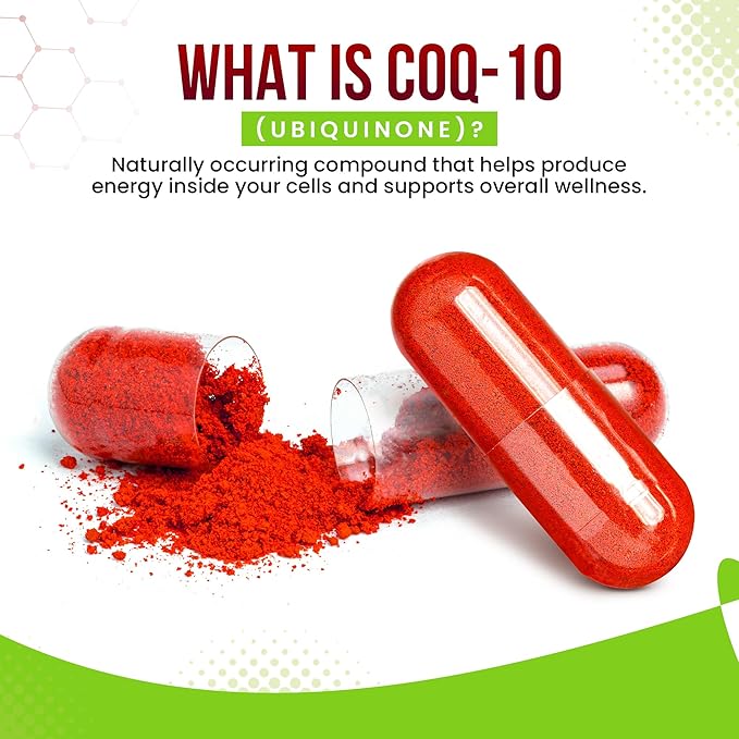 CoQ10 200mg 180 Vegetarian Capsules for Heart Health, Non-GMO, Easy to Swallow, Supports Cellular Energy Production and Cardiovascular Health