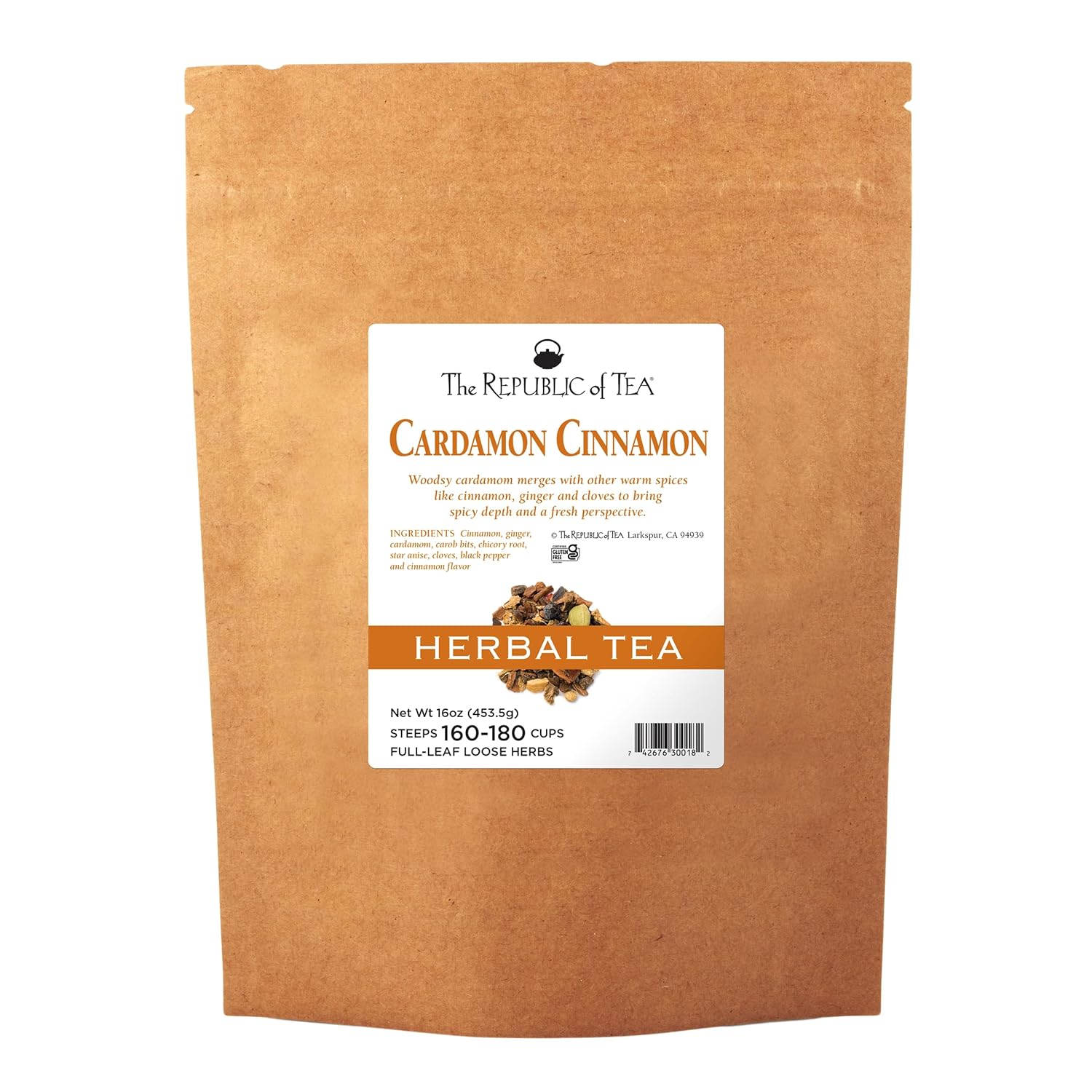 The Republic of Tea Cardamon Cinnamon Herbal Full-Leaf Tea, 1 Pound / 150-180 Cups