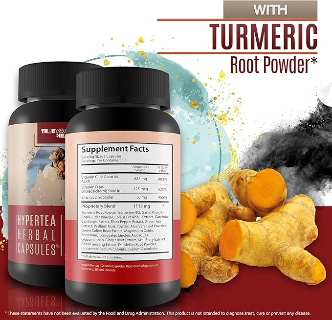 Hypertea Herbal Capsules - Overall Heath Support, Organ Support, & Immune Support - 20+ Herbs, Vitamins, & Minerals - Promote a Healthy Body & Body Functions - Use Daily to Aid Health & Wellness