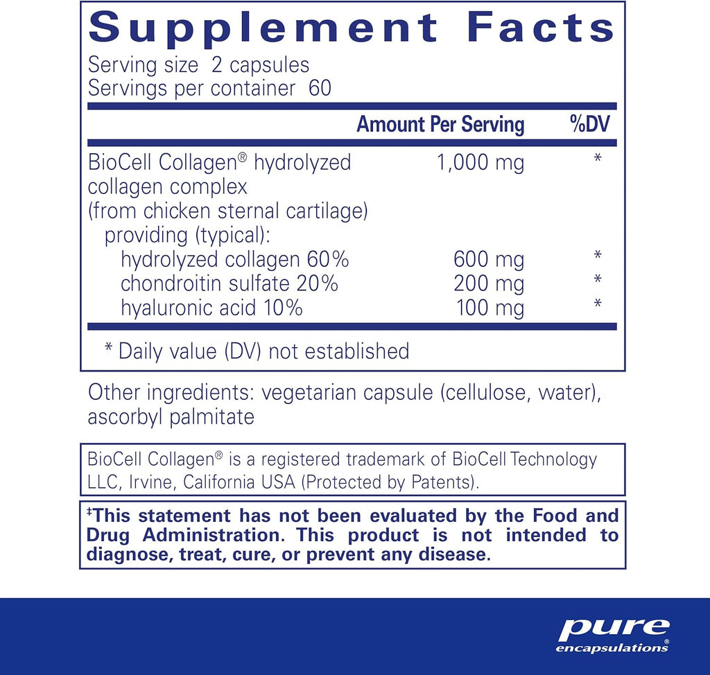 Pure Encapsulations Collagen JS - Skin & Joint Health* - 1,000 mg Hydrolyzed Biocell Collagen - Gluten Free & Non-GMO - 120 Capsules