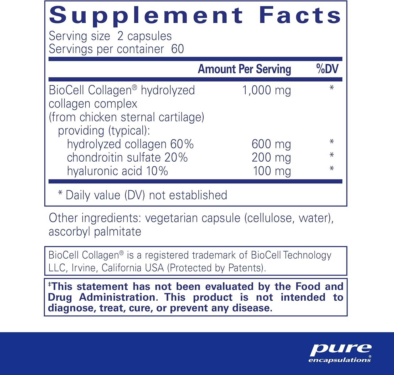 Pure Encapsulations Collagen JS - Skin & Joint Health* - 1,000 mg Hydrolyzed Biocell Collagen - Gluten Free & Non-GMO - 120 Capsules