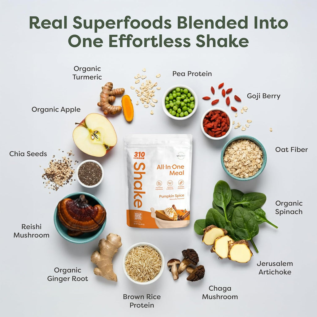 310 Nutrition - Vegan Organic Plant Powder and Meal Replacement Shake - Gluten, Dairy, and Soy Free - Keto and Paleo Friendly - 0 Grams of Sugar - Pumpkin Spice - 14 Servings