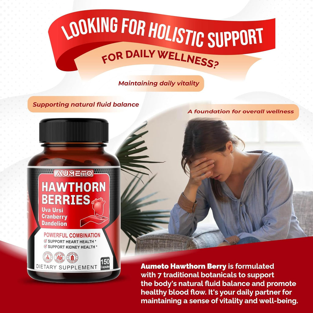 7 in 1 Ultra Hawthorn Berry with Uva Ursi Dandelion Cranberry Apple Cider Vinegar - Heart, Kinney Health Support