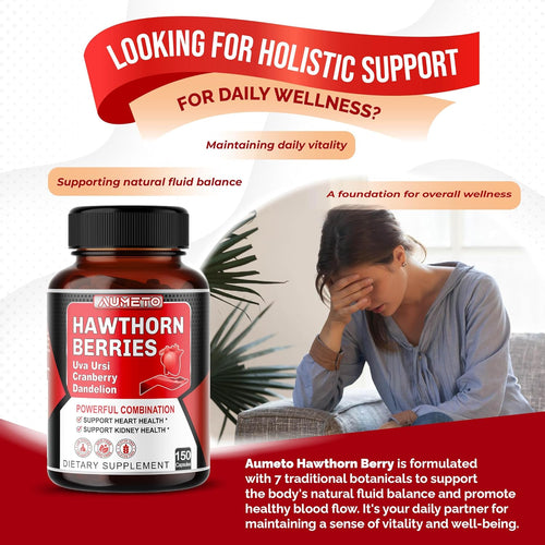 7 in 1 Ultra Hawthorn Berry with Uva Ursi Dandelion Cranberry Apple Cider Vinegar - Heart, Kinney Health Support