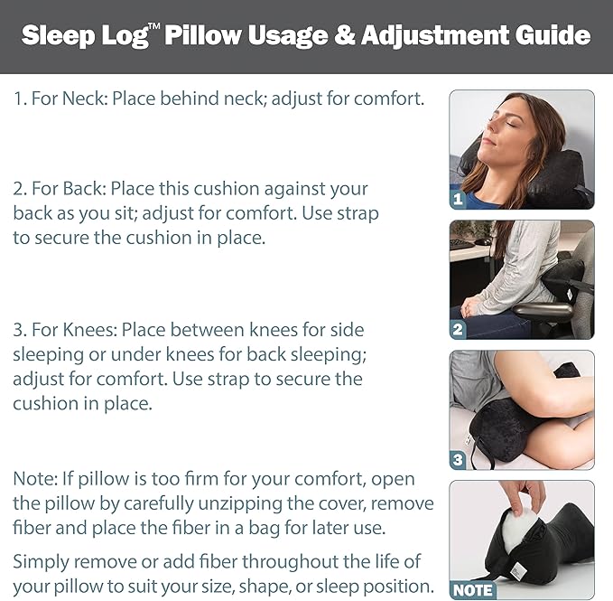 Core Products Sleep Log Bone Shaped Chiropractic Neck and Back Pillow for Cervical Support, Adjustable Firmness - Travel or Use at Home, 15" x 7" x 7", 60" Strap