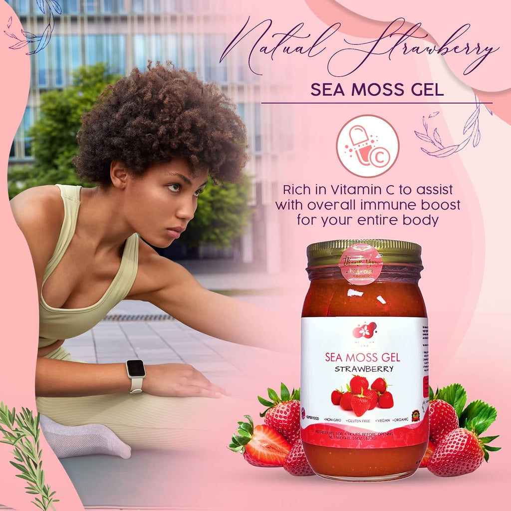 Healthy Herbs Sea Moss Gel (Sweet Strawberry) Wildcrafted from Jamaican St Lucia Gold Seamoss | Wild-Harvested Superfood With Over 90 Essential Vitamins & Minerals | Vegan, Non-GMO, US-Made (16 oz.)