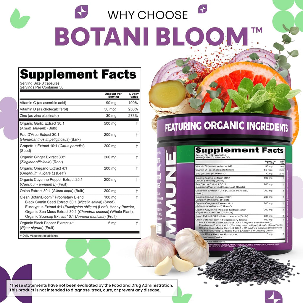 Clean Nutra Garlic Ginger Oil of Oregano Cayenne Pepper Grapefruit Soursop Black Cumin Sea Moss Black Pepper Vitamin C and Zinc VIT C Detox Gut Health Black Seed Cleanse 90 Vegan Capsules