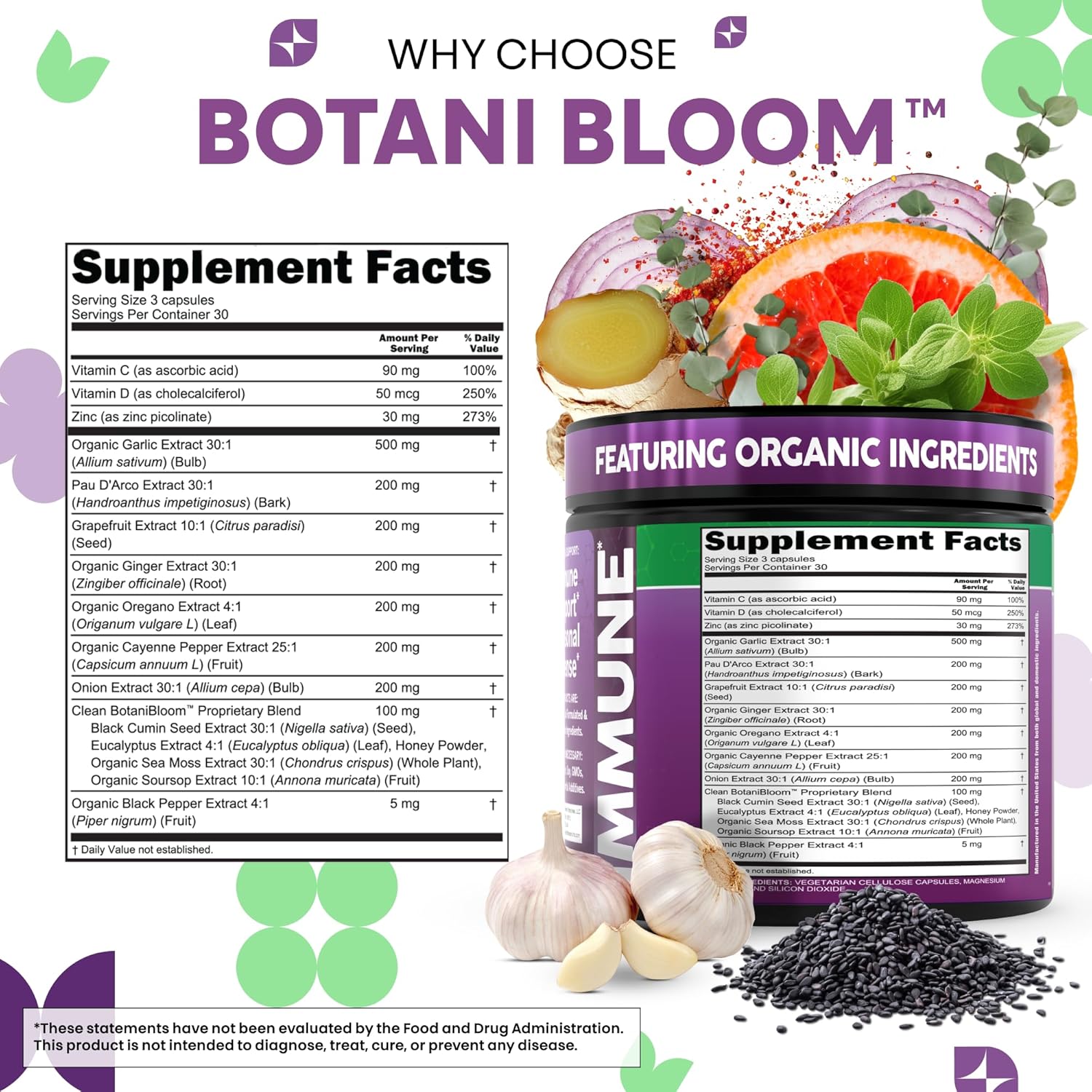 Clean Nutra Garlic Ginger Oil of Oregano Cayenne Pepper Grapefruit Soursop Black Cumin Sea Moss Black Pepper Vitamin C and Zinc VIT C Detox Gut Health Black Seed Cleanse 90 Vegan Capsules