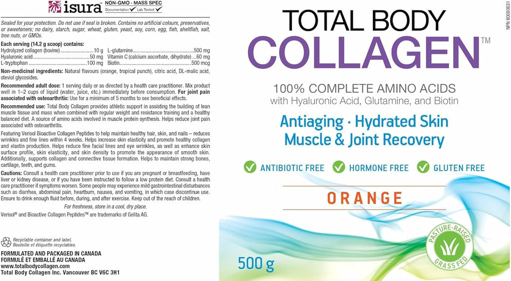 Natural Factors, Total Body Collagen, Bioactive Peptides Powder for Healthy Skin, Hair & Joints, Orange