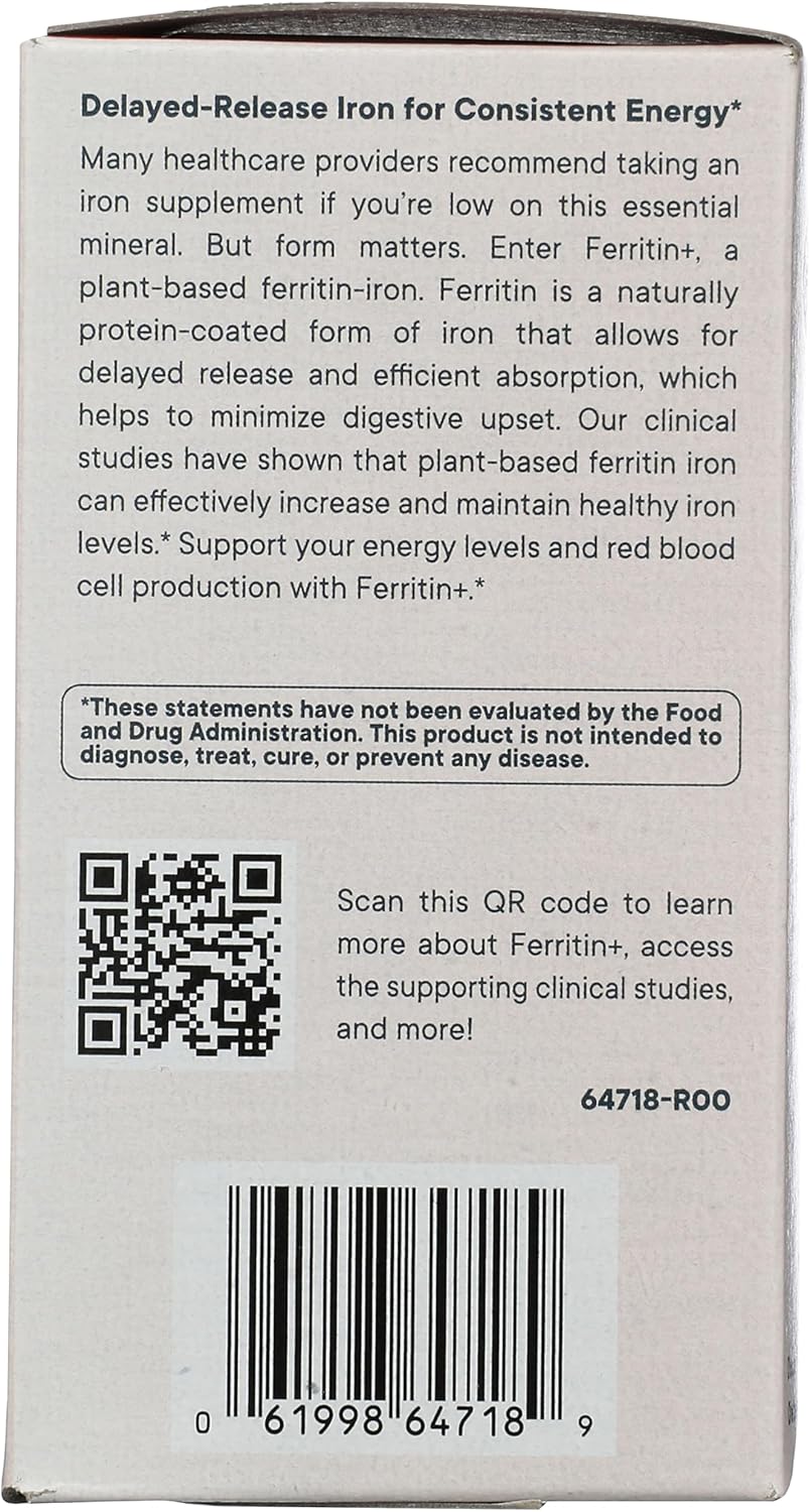 Flora Ferritin+ Delayed-Release Iron Supplement - Plant-Based Iron Supplement - Blood Cell & Energy Support - Vegan & Gluten-Free - Amber Glass Bottle - 30 Vegan Capsules