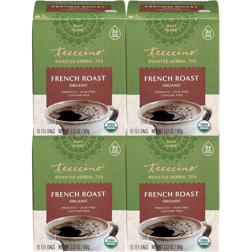 Teeccino French Roast Herbal Tea - Rich & Roasted Herbal Tea That’s Caffeine Free & Prebiotic for Natural Energy, Coffee Alternative, 10 Tea Bags (Pack of 4)
